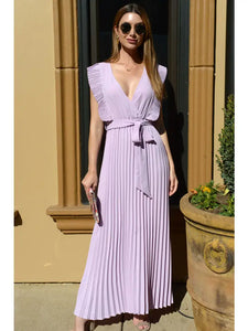 Lavender V-Neck Flutter Sleeve Maxi Dress