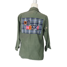Load image into Gallery viewer, Vintage military jacket upcycled ransom note