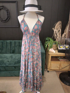 Green and pink floral maxi dress