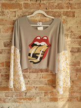 Load image into Gallery viewer, Rolling Stones Tshirt Upcycle Boho Sleeves Vintage Florals One of a Kind
