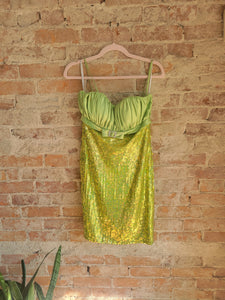 Y2K Vintage Homecoming Lime Green Sequin Dress