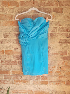 Y2K Vintage Tiffany Blue Strapless Homecoming Dress