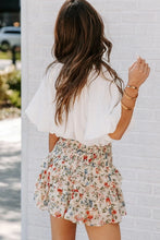 Load image into Gallery viewer, Beige Smocked High Waist Ruffle Tiered Floral Skirt
