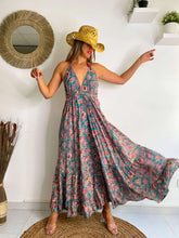 Load image into Gallery viewer, Green and pink floral maxi dress
