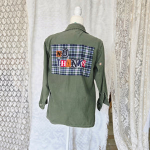 Vintage military jacket upcycled ransom note