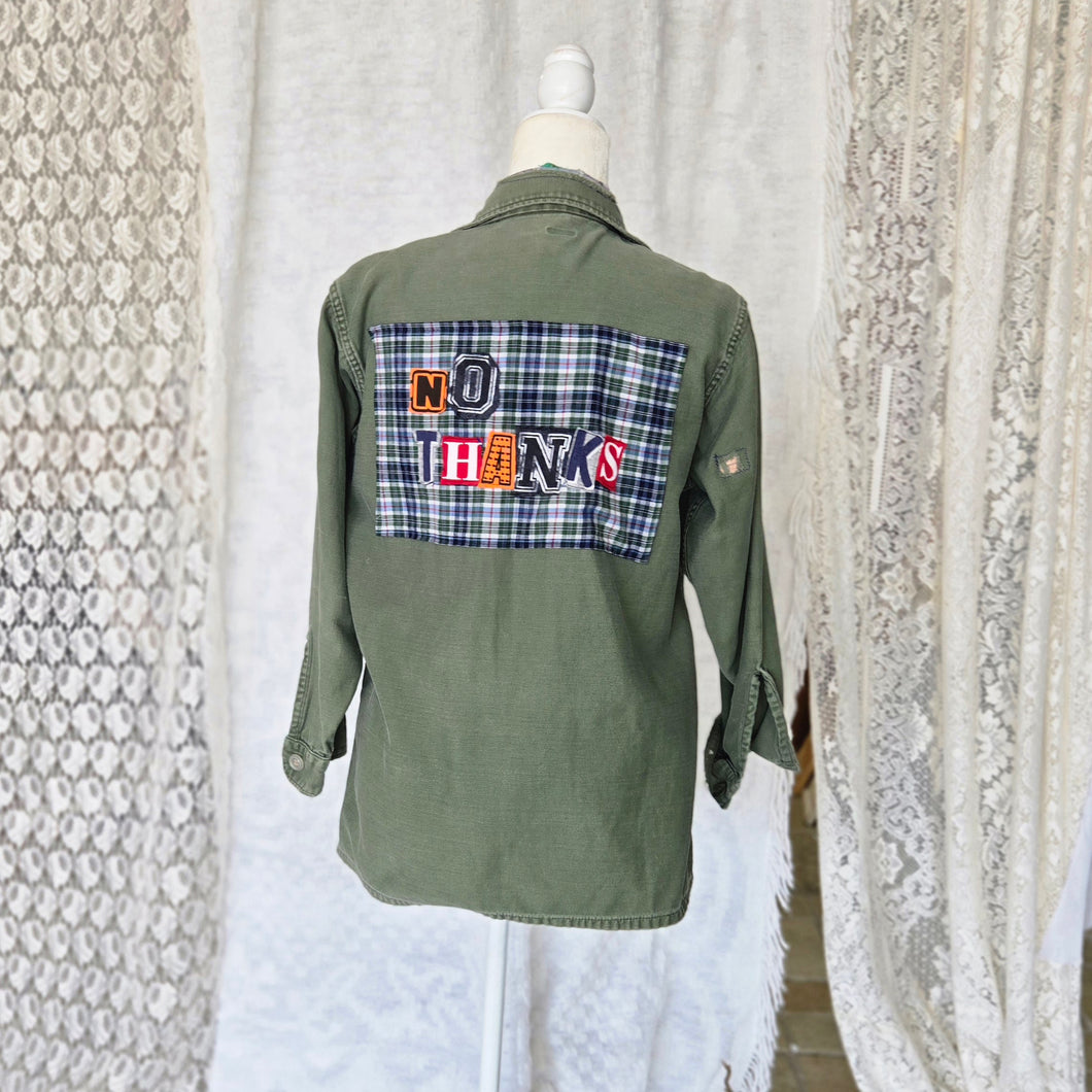 Vintage military jacket upcycled ransom note