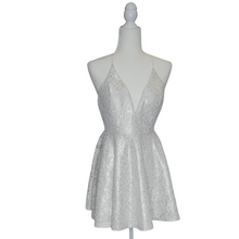 Load image into Gallery viewer, Windsor Mini Dress Low Cut Lace Overlay White Size L
