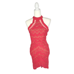 Red Lace Mini Halter Dress