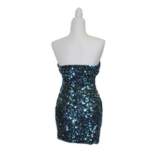 Load image into Gallery viewer, As U Wish Sequin Strapless Mini Dress in Mermaid Teal Sz M
