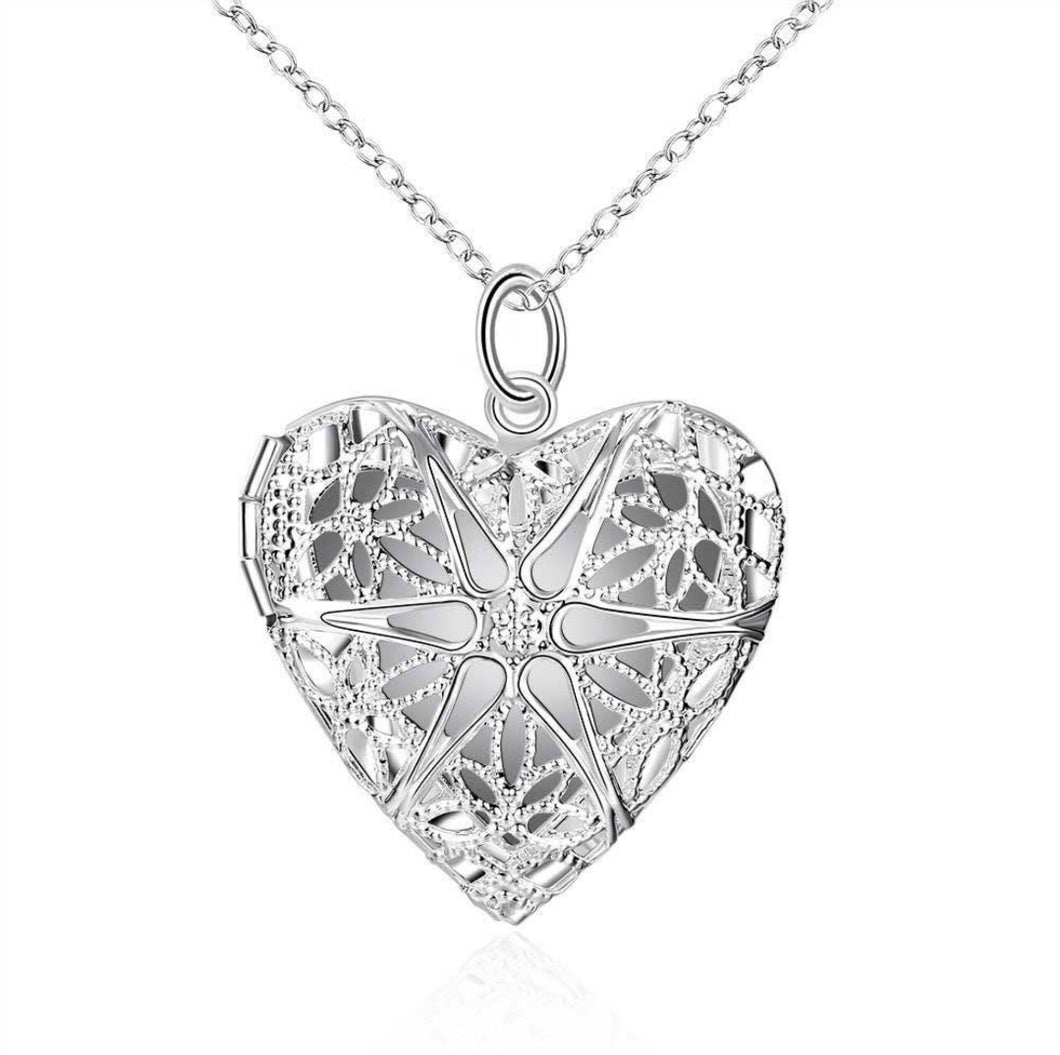White Gold Filligree Heart Necklace