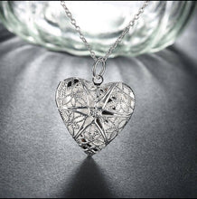 Load image into Gallery viewer, White Gold Filligree Heart Necklace
